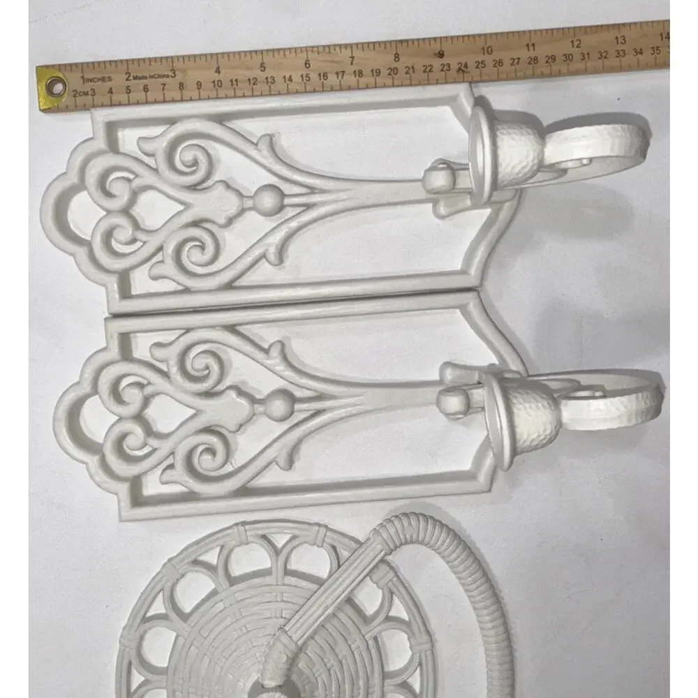 Vtg 1985 Homco White Faux Wicker Rattan Wall Hanging Towel Holder Bath MCM Retro